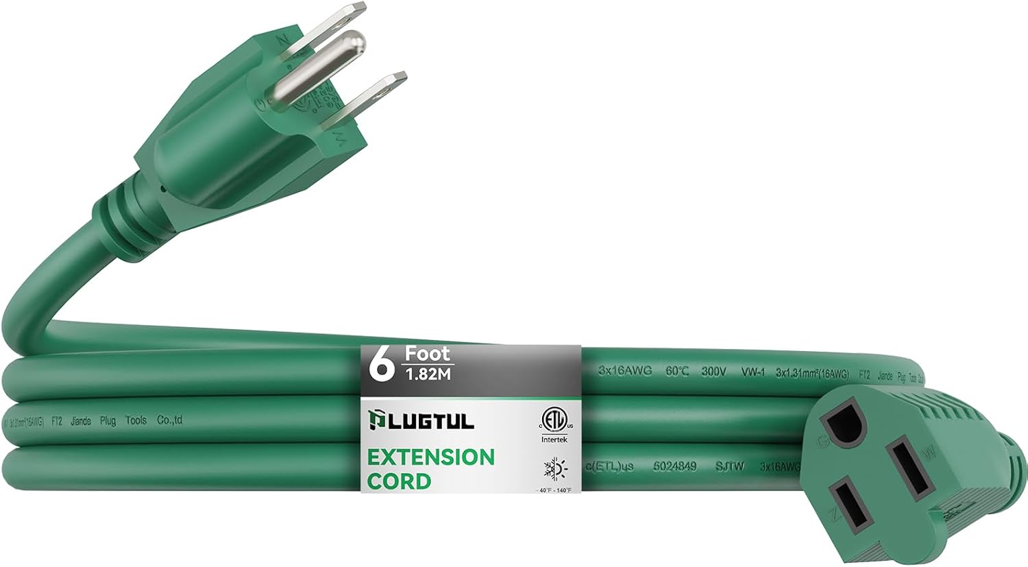 PLUGTUL 50 FT Outdoor Extension Cord Waterproof 16/3 Green Heavy Duty 3 Prong Extension Cord, 13A 1625W SJTW, ETL Listed, Great for Garden and Home