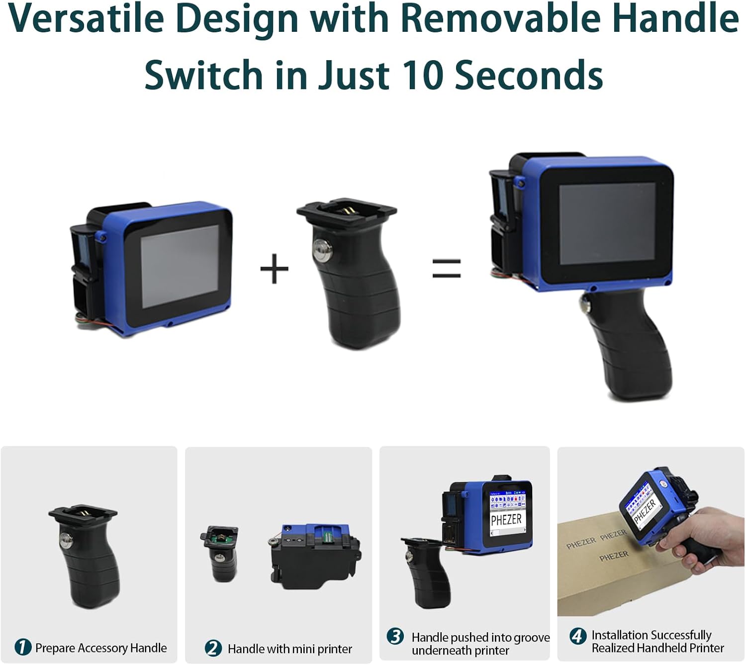 Phezer Mini Handheld Inkjet Printer PC11 for Flat and Curved Surface, with Touch Screen and Quick-Drying Ink Cartridge, Portable Pocket Marking Device for Label/Date/Barcode/Logo/Qrcode/Batch Number