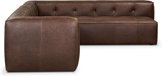POLY & BARK Capa 129 Leather L-Shaped Corner Sectional Sofa in Chocolate Brown - Full-Grain Pure-Aniline Italian Leather Living Room Couch with Low Profile and French Seams