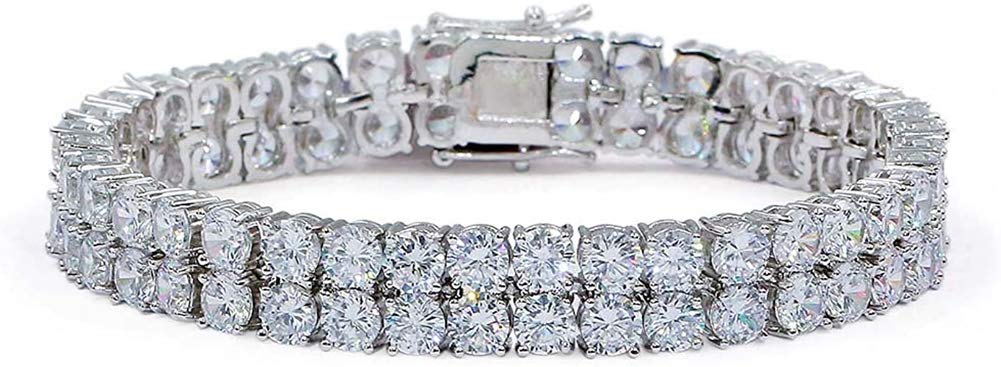 LYGBAOFUL 2-reihiges Tennis-Armband, AAA-Zirkonia-Eiskristall-Tennis-glänzendes Labor-Diamant-Armband, 7 Zoll/8 Zoll