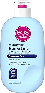 eos Shea Better Sensitive Skin Body Lotion, 48-Hour Moisture Skin Care, For Dry Skin, Fragrance Free Body Lotion, Eczema Lotion, Vegan, 16 fl oz (Packaging may vary)