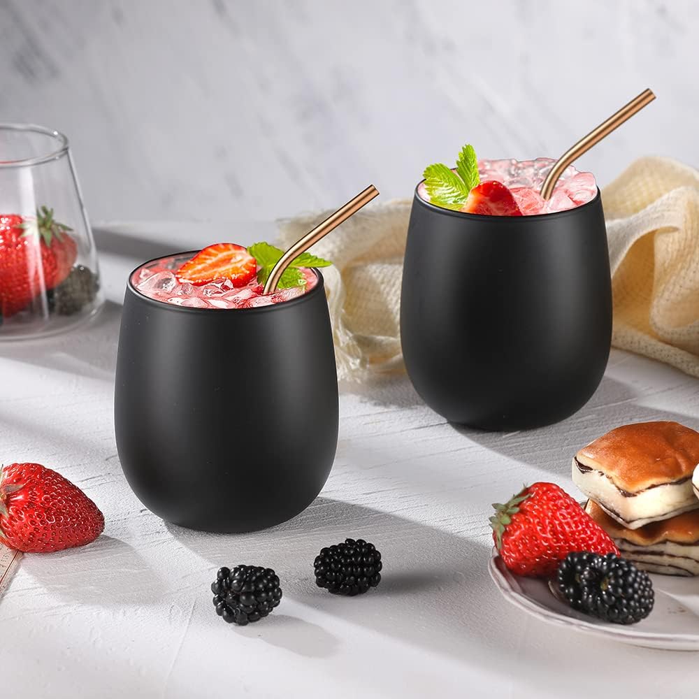 glastal Bicchieri da Cocktail Tazza Caffè 450ml Nero Bicchieri da Gin Set di 2 Bicchieri da Vino Bicchieri Acqua Vetro Tazza da Caffè Tazzine Caffe per Tè, Regalo Donna Uomo Compleanno San Valentino