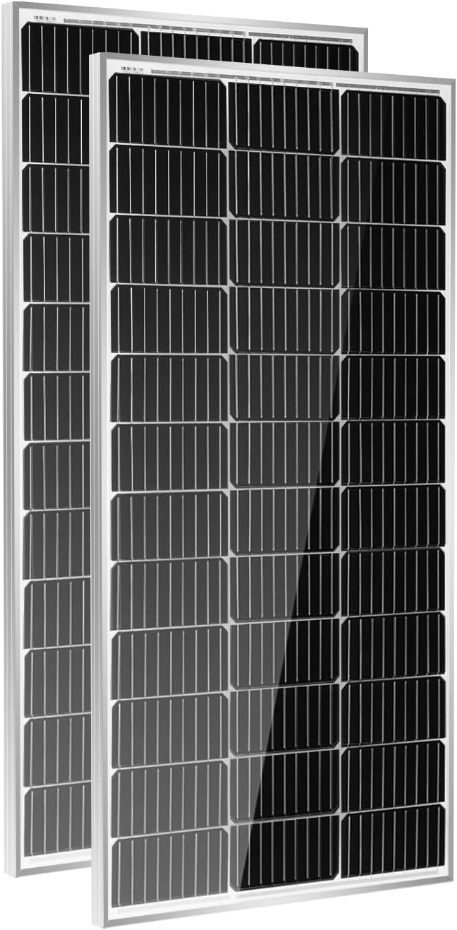HQST 2pcs 100W 12V Monocrystalline Solar Panel, Up to 25% High Efficiency Module, Waterproof for RVs, Motorhomes, Cabins, Marine, Boat and Any Other Off Grid Applications-Upgrade Version