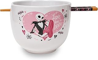 Disney The Nightmare Before Christmas Jack and Sally "Love You to Death" Japanese Ceramic Dinnerware Set | Includes 20-Ounce Ramen Noodle Bowl and Wooden Chopsticks