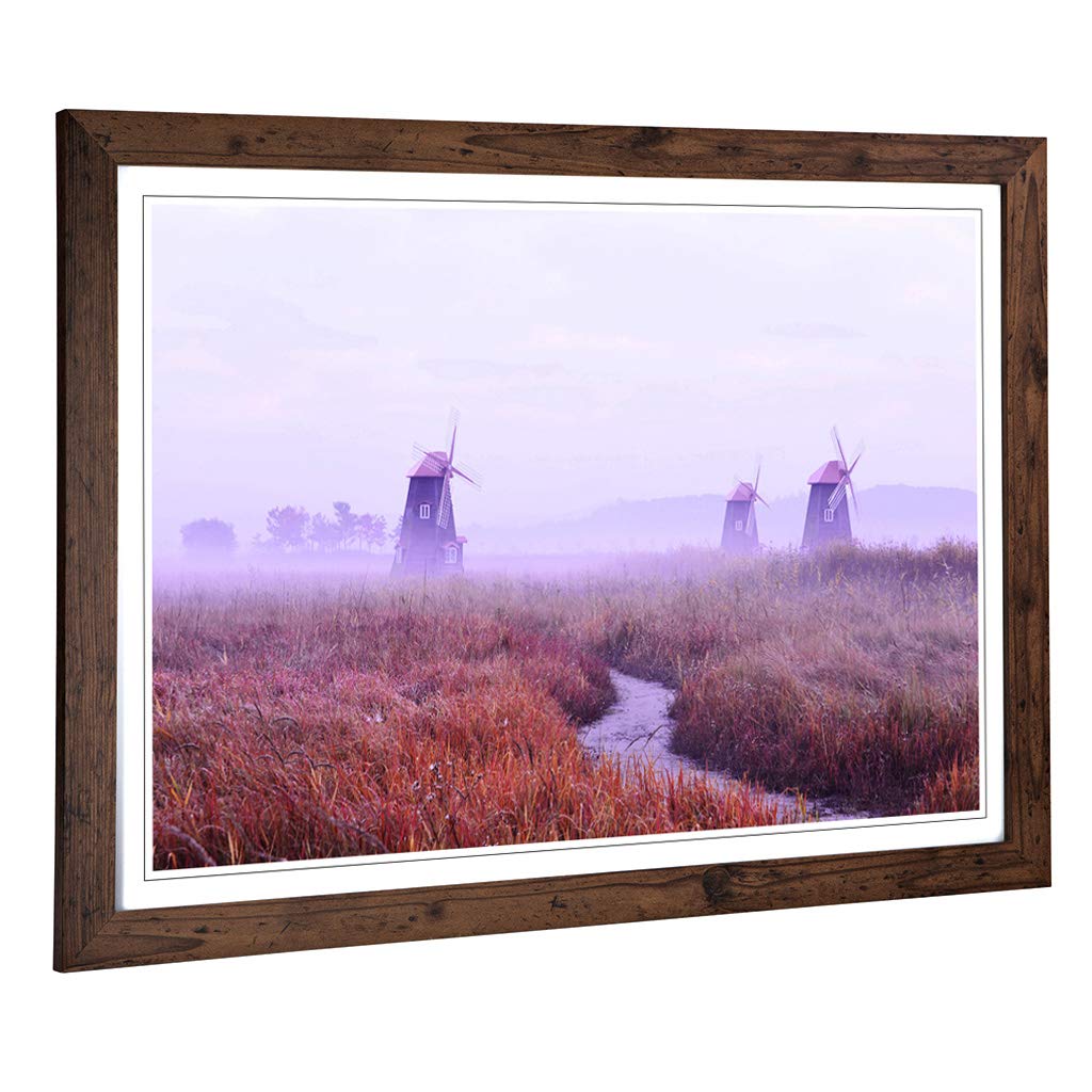 Big Box Art Framed Print of Landscape Windmill & Stream Design | Wall Art Picture | Home Decor for Kitchen, Living, Dining Room, Bedroom, Hallway, Office, Walnut, A2 / 24.5x18 Inch / 62x45cm