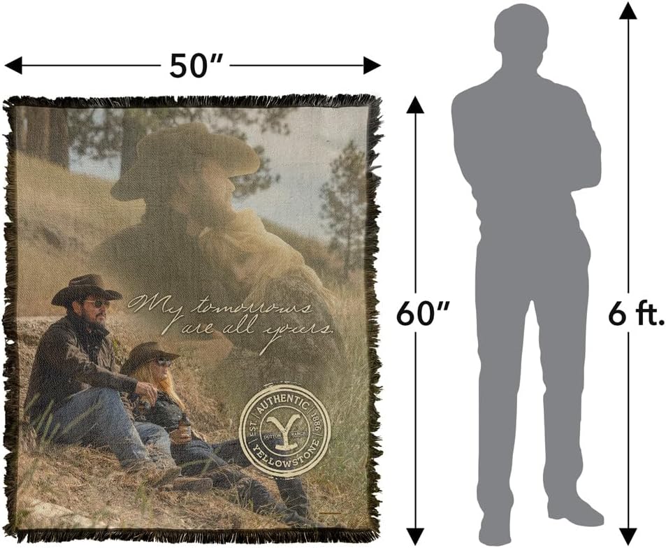 LOGOVISION Yellowstone Blanket, 50"x60" Beth and Rip My Tomorrows Woven Tapestry Cotton Blend Fringed Throw Blanket