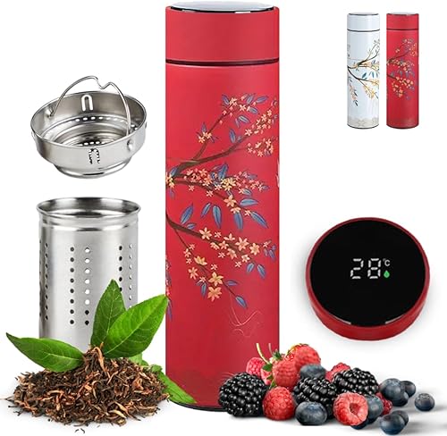 Infusor de té para té de hojas sueltas botella de agua inteligente con pantalla de temperatura, acero inoxidable, botella infusora aislada de café y disponible en Yaxa Venezuela