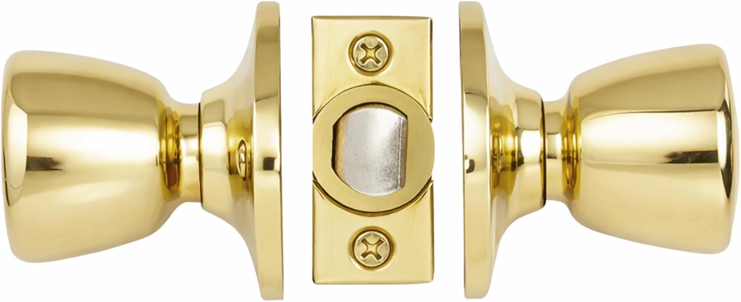 Design House Terrace Passage Door Knob, Hall and Closet, Polished Brass, 6-Way Universal, 728303
