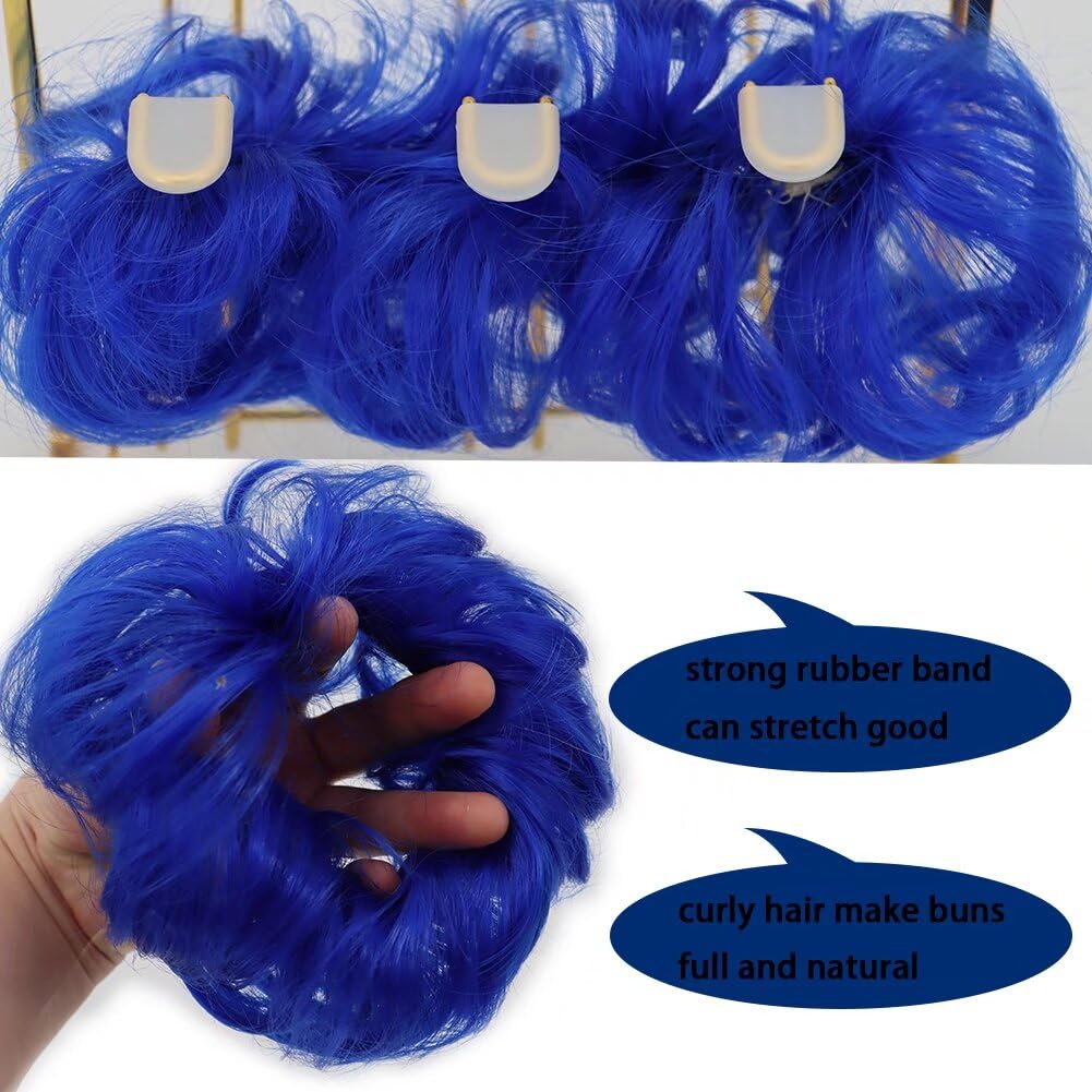 LaLuLoLi Hair Extension Curly Up Do Blue Color Synthetic Hair Messy Bun Extensions Wavy Elastic Chignon Bun Hairpieces Hair Extensions for Women Girl Cosplay #2517 2pcs/package - Image 3