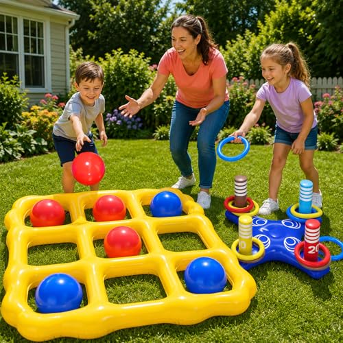 2 Pack Inflatable Tic-Tac-Toe & Ring Toss Games, Pool Games Toys for Kids by Max Fun - Used condition - Image 6