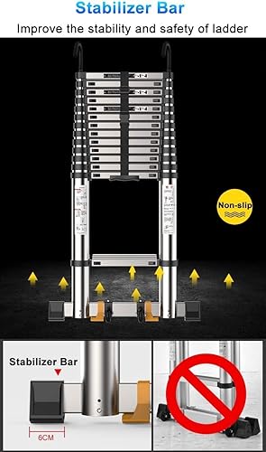 Miniatura 2 de Extension Telescoping Ladder with Heavy Duty Hooks, Portable Multi-Purpose Engineering Level Telescopic Ladder for HomeOffice, Load 330lbs (Size