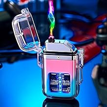 Arc Windproof Waterproof Lighter with Flashlight Flameless Rechargeable with 3 Mode Led Dual Arc Plasma Electric Lighter with Lanyard Camping (Multicolor)