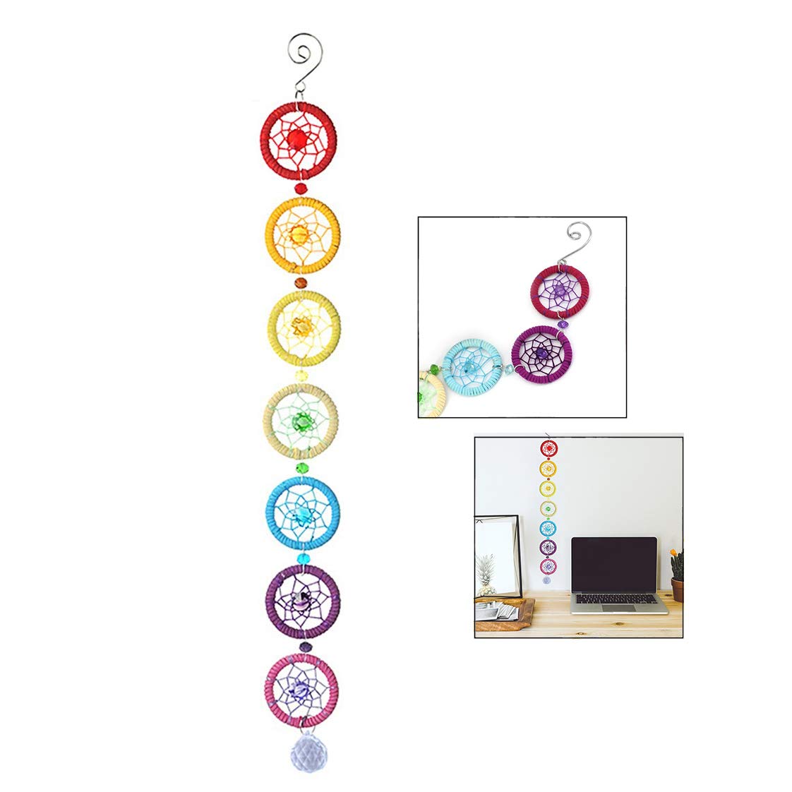 7 Chakra Cattura Sogni Arcobaleno con Prismi di Cristallo per Finestra di Auto Decorazione Casa Murale Da Appendere