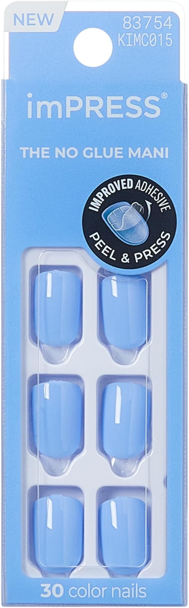 KISS imPRESS No Glue Mani Press On Nails, Color, 'Baby why so Blue', Blue, Short Size, Squoval Shape, Includes 30 Nails, Prep Pad, Instructions Sheet, 1 Manicure Stick, 1 Mini File
