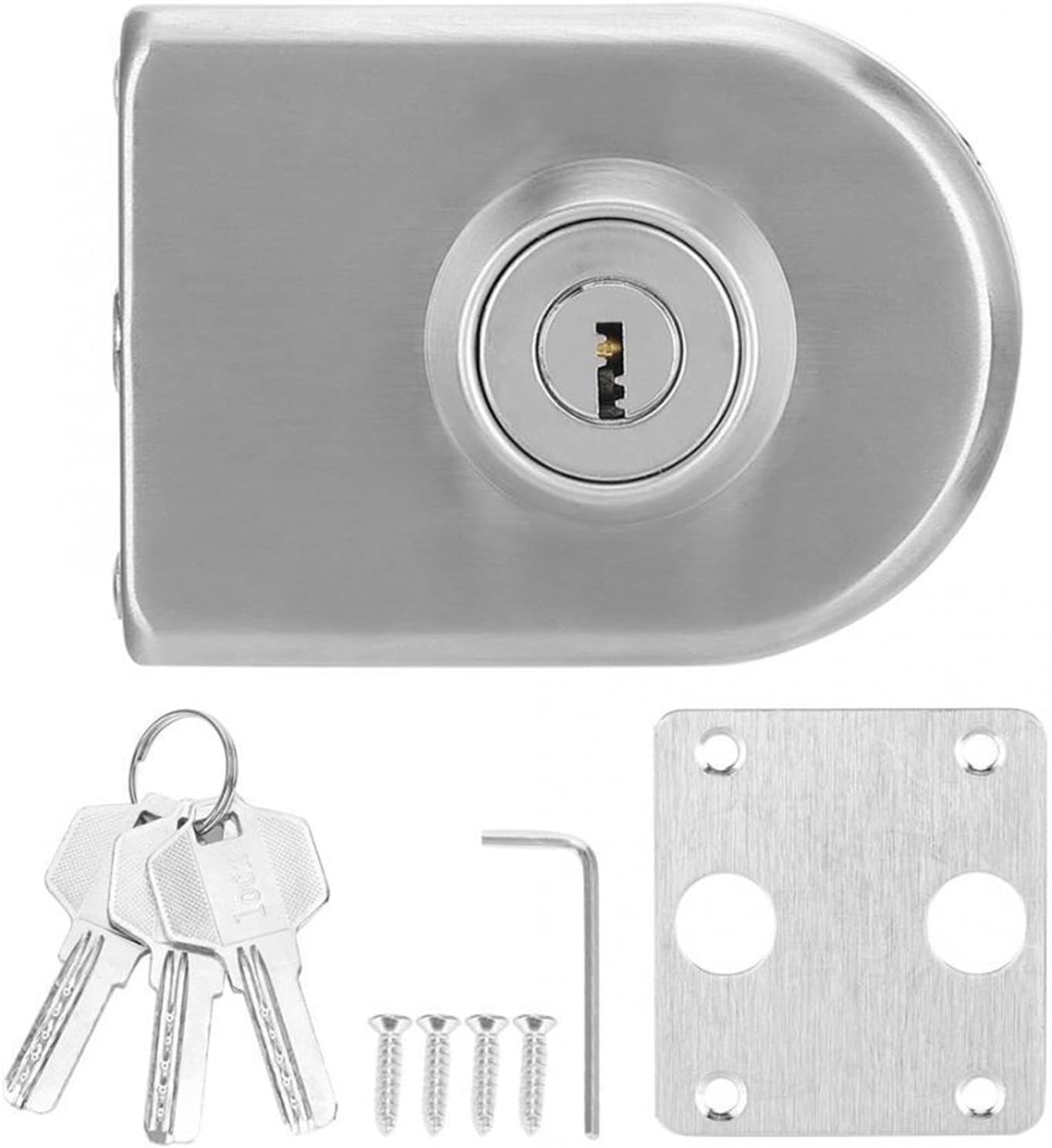 Door Latch, 10-12mm Glass Door Lock Stainless Iron Single Door Lock Latch Semi-Circular Office Security Accessory (Color : Single Hole) (Double Hole)
