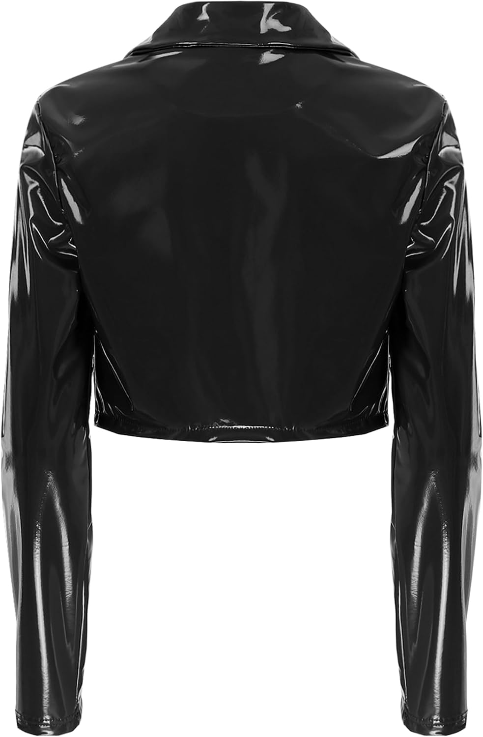 Women's Fashion Lapel Patent Leather Jacket Wet Look Long Sleeve Cropped Coat Party Club Outerwear