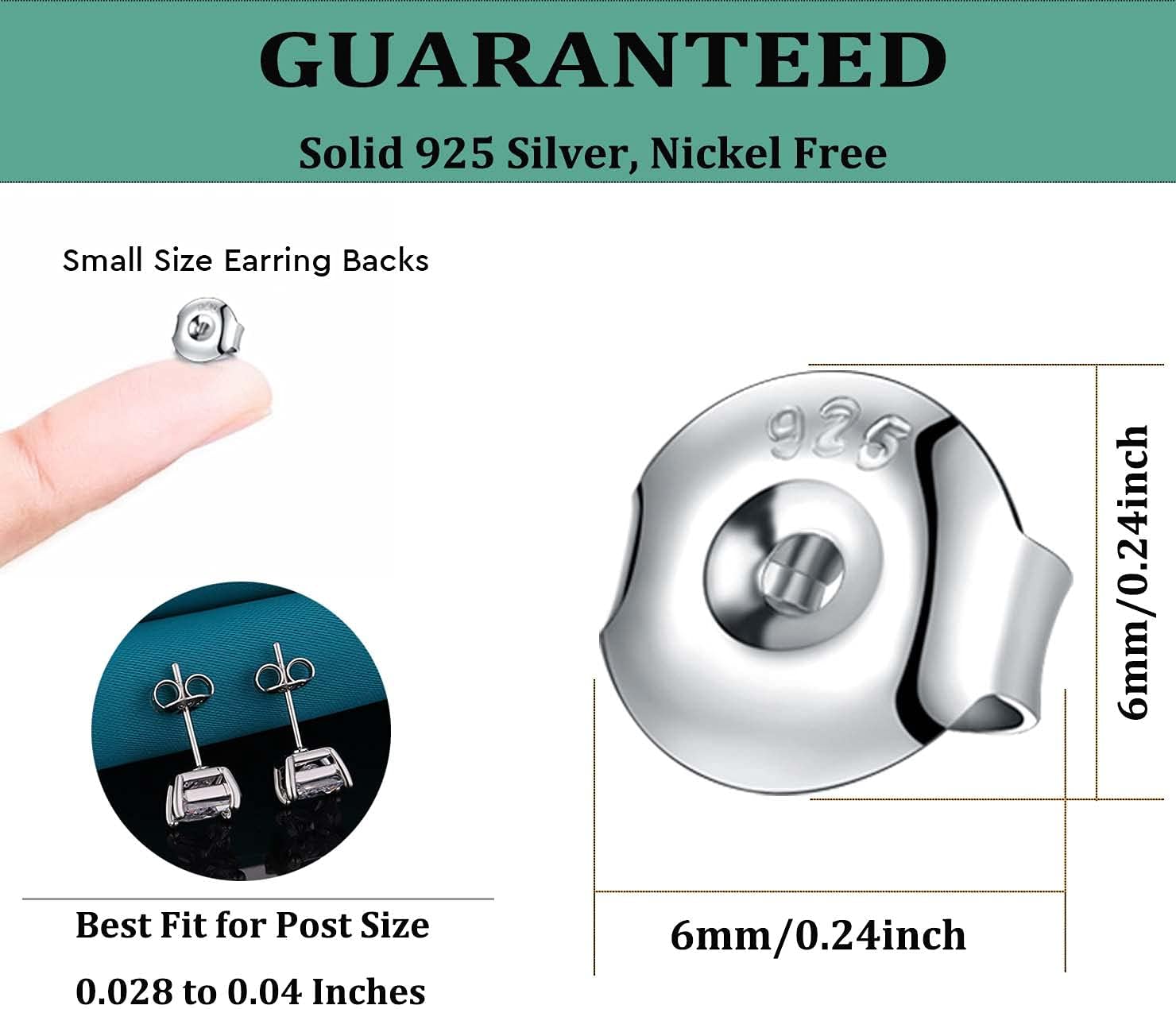 Catinee 16PCS 925 Sterling Silver & 14k White Gold Plated Earring Backs, 6MM Hypoallergenic Secure Stud Earring Backs (8White + 8Gold)