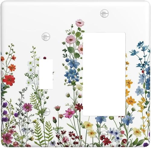 Miniatura 143 de Cubierta de Interruptor de Luz de 1 Gang con Escena de Flores de Grecia Mediterránea, Dispositivo Individual Basculante/GFCI, Placa Decorativa