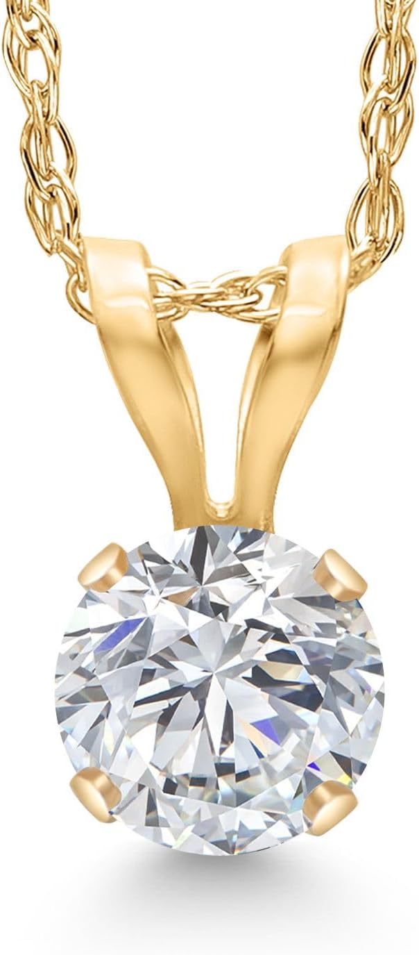 Gem Stone King 14K Yellow Gold Lab Grown Diamond Pendant Necklace for Women | 0.27 Cttw | Gemstone April Birthstone | Round 4MM | DEF Color | VVS-VS Clarity | With 18 Inch Chain