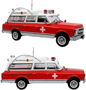 Iconic Replicas 1969 Chev C-10 Ambulance 150 Scale Diecast Model Baltimore City Fire Department Livery All Metal Body with Rubber Tires Limited Edition