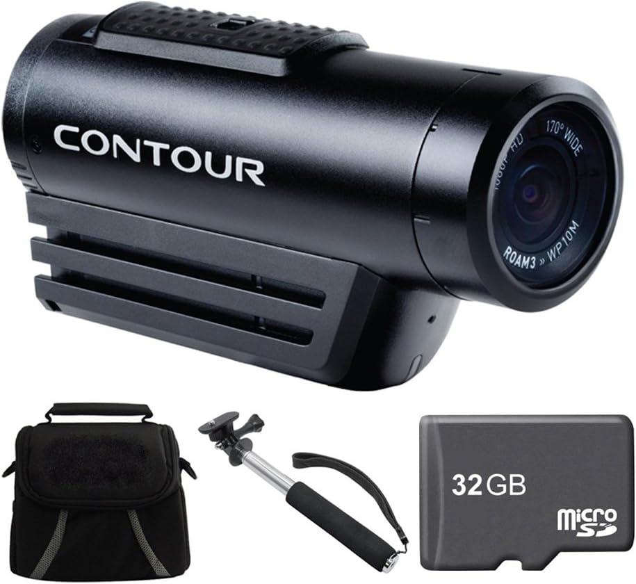 Contour ROAM3 Action Cam Ready for Adventure Bundle - Includes Camera, Telescopic 43" Selfie Stick, 32 GB Micro SD Memory Card, Compact Deluxe Gadget Bag