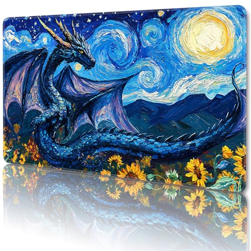 MTG Playmat Magic Card Playmat Game Mat,TCG & CCG Card Games Mat with Free Storage Bags Size 24 x 14 Inches (No with Zones,Dragon1)