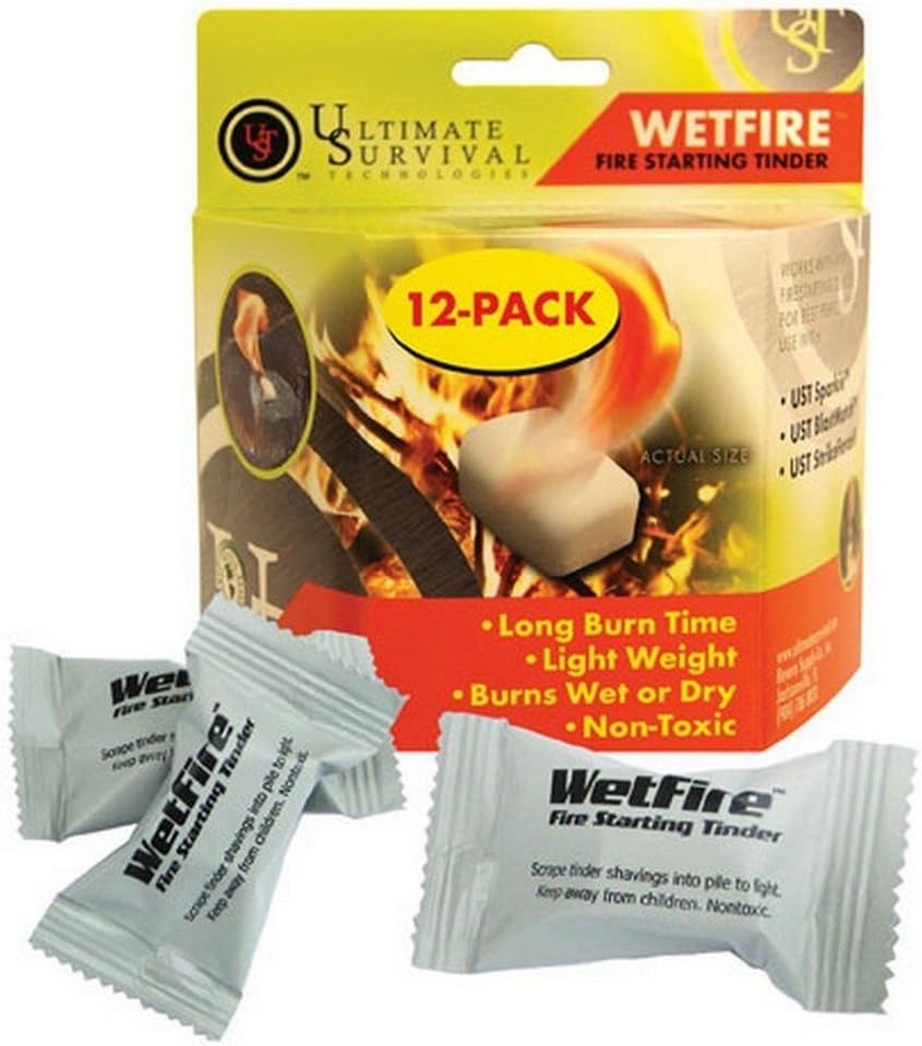 Wetfire Fire Starting Tinder Long Burn Time, Non-Toxic, Burns Wet or Dry Fire Starter - 24 Packets