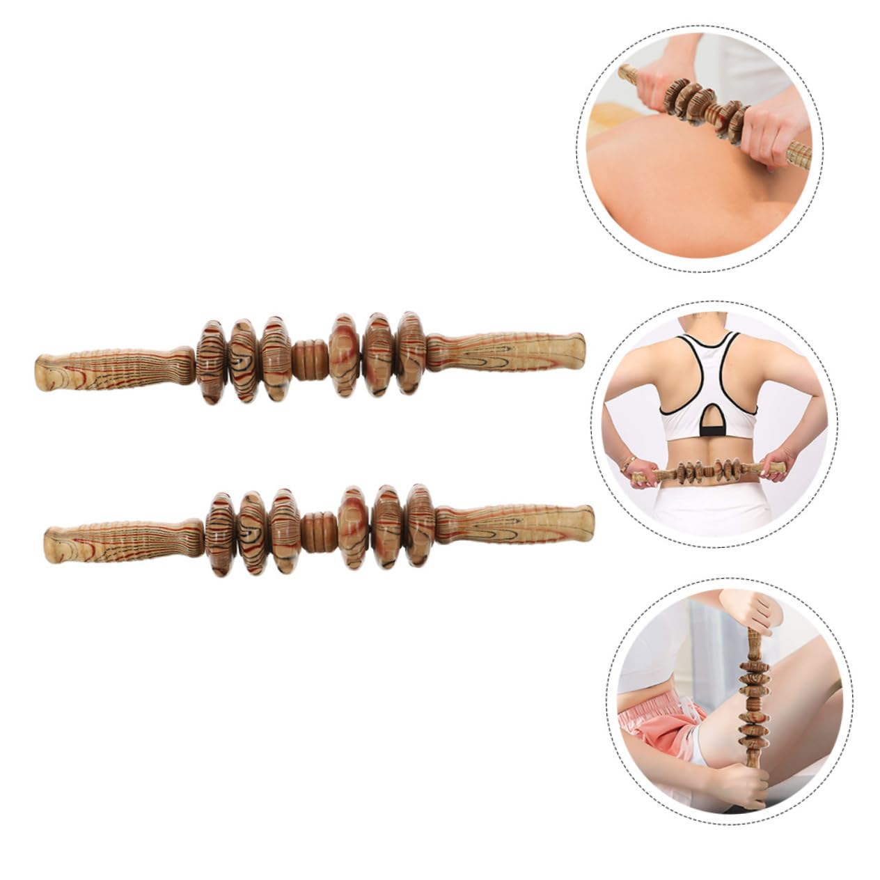 SEWOART Belly Roller Massager Pack Wooden Back Abdominal Massager Wheel Design for Muscle Relaxation Gentle Touch for Every Home