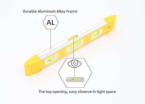 Miniatura 5 de Nivel de torpedo magnético de 9 pulgadas - Precisión de 3 burbujas (4590180) para una medición precisa. Herramienta de nivelación duradera y