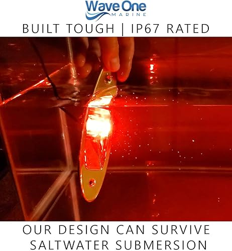 Miniatura 4 de Wave One Marine Montura Empotrada LED Luz de Navegación para Barco Ojo de Tiburón en Forma de Lágrima  Rojo y Verde, Acero Inoxidable, Certificación