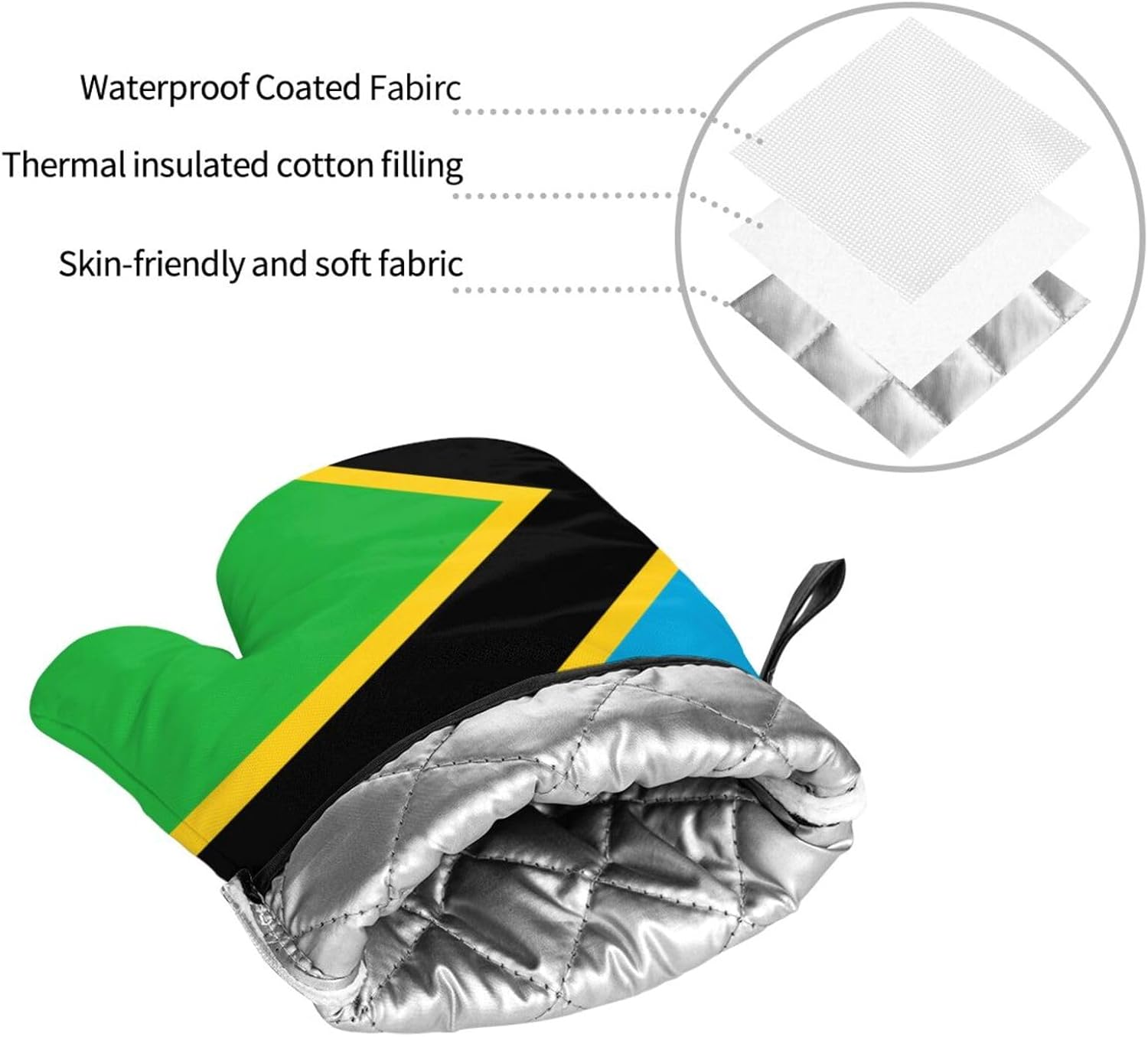 Tanzania Flag Oven gloves and heat-resistant mat 4-piece set. Suitable for grilling, microwave oven frying, and baking