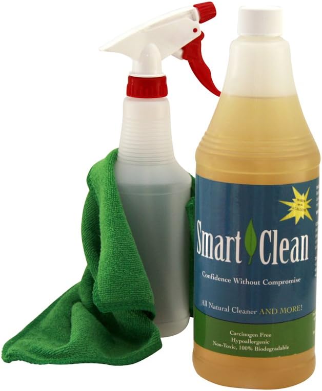 Smart Clean - All Purpose Cleaner Degreaser for Bathroom Kitchen Shower Sink Carpet Stains Wood Floors - A New Cleaning Method - 32 Ounce Concentrate - Makes up to 4 Gallons - Plus Spray Bottle and Mi