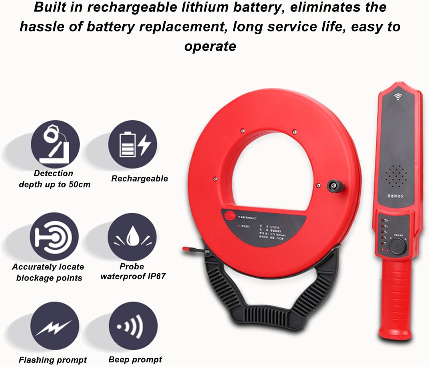 Pipe Locators, UT661A Pipe Blockage Detector Water Pipe Blockage Detector for PVC Plastic Metal Underground Pipeline Blocking Clogging Finder Sewer Wall Scanner Plumbing Tools 20M