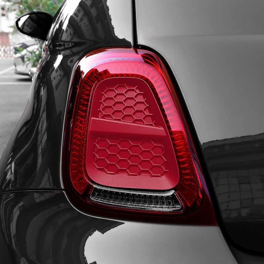 Giopsq Red Rear Headlight Decorative Cover, For Fiat 500 500C, Abarth 595 695 595C 695C (2016-2024), Tail Light Trim Cover, Pack Of 2 Rewr/Red/A