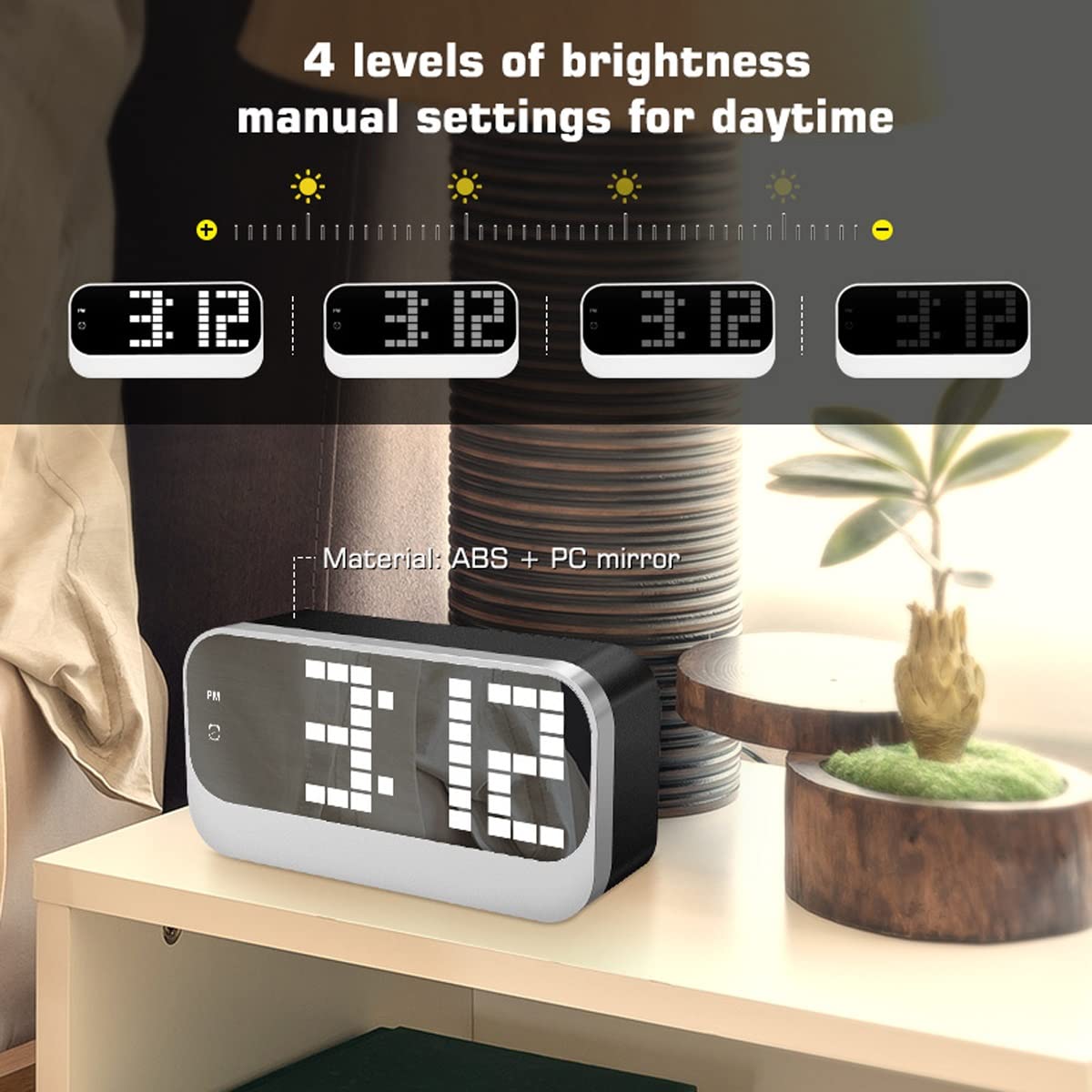 Despertador, Despertadores digitales, reloj electrónico con espejo LED