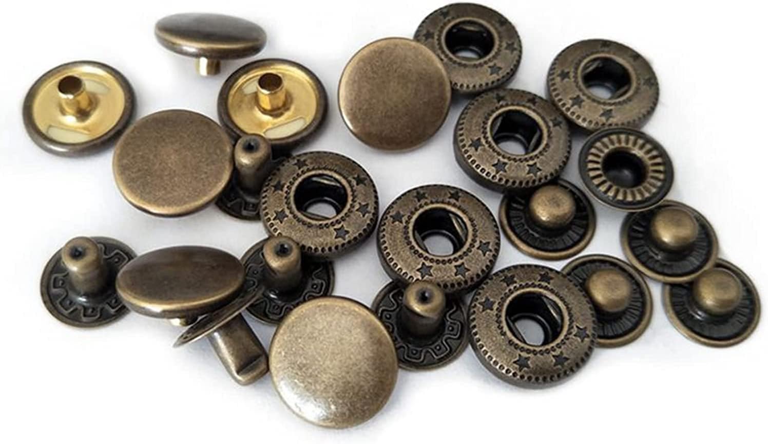 EFARMA Snap Buttons,10 Sets 10/12/15/17/20mm Metal Sewing Button Snap Button Fasteners Clothing Sewing Accessories, Gold, 12mm (Color : Black, Size (Color : Bronze, Size : 10mm)