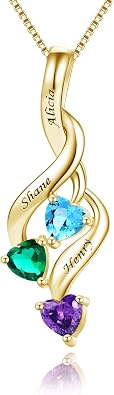MissNity Personalized Birthstone Necklace Engraved 3 Names for Women Mother