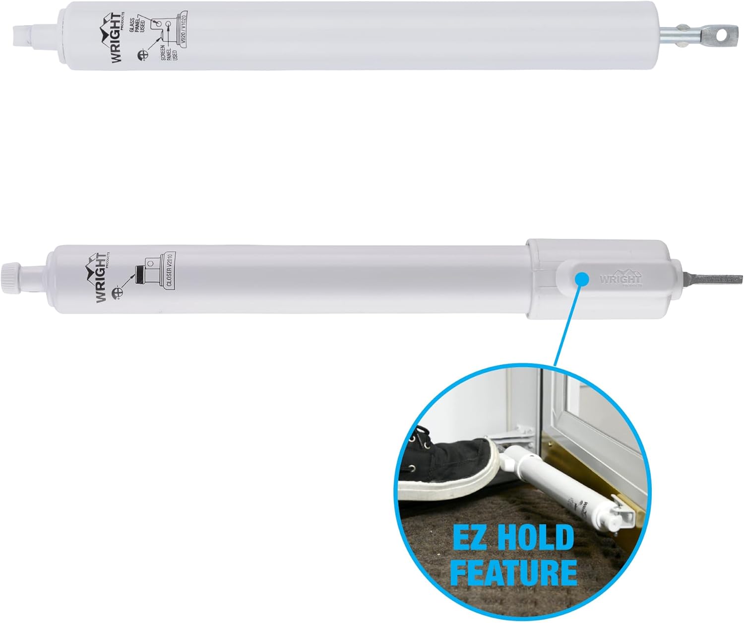 Wright Products EZ-Hold Dual Closer System with Hold Open Feature, Smooth Closing Motion – Fits Medium to Heavy Weight Doors – Ideal for New Installations or Replacements (White)