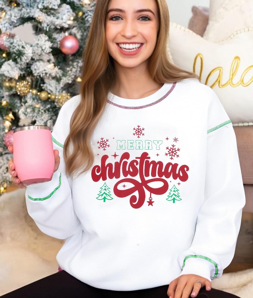 Christmas Sweatshirt Women Christmas Holiday Long Sleeve Shirts Merry And Bright Santa Xmas Crewneck Pullover Tops - Image 4