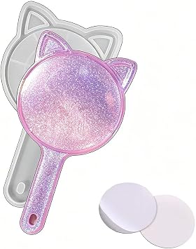 Makeup Mirror Resin Mold Kit, 1 Pcs Cat Makeup Mirror Silicone Mold with 1 Pcs Acrylic Mirror Pocket for DIY Projects and Home Decoration Epoxy Resin Craft