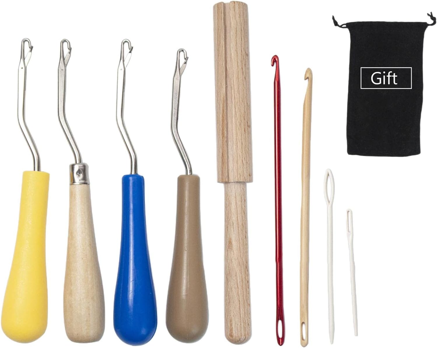Latch Hook Crochet Kit Wooden Bent Art Crafts Accessories Kits DIY Multifunctional Supplies Knitting Tool for Embroidery Tapestry Rug Making