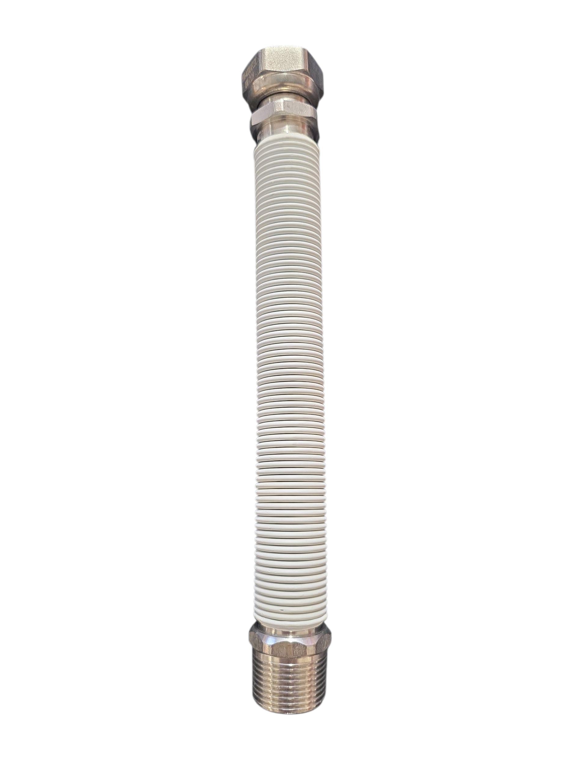 HM | Giunto Acqua Flessibile per Caldaia MF 1/2" e 3/4" Rivestito Bianco Estensibile | Lunghezze da 130 a 420 mm | Resistente Alte Temperature, Guarnizioni Incluse (MF 1/2" 130x220mm)