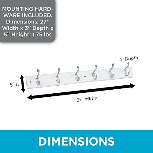 Miniatura 6 de BIRDROCK HOME Perchero ovalado para abrigos y sombreros 6 ganchos paquete de 2 Acabado blanco Montaje en pared Ganchos de níquel satinado