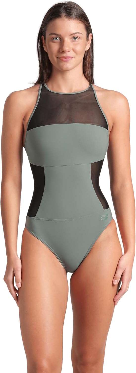 Arena Womens Arena Feel Women's Mesh Panel Swim Pro Back Swimsuit Stylish Ladies Bathing Suit