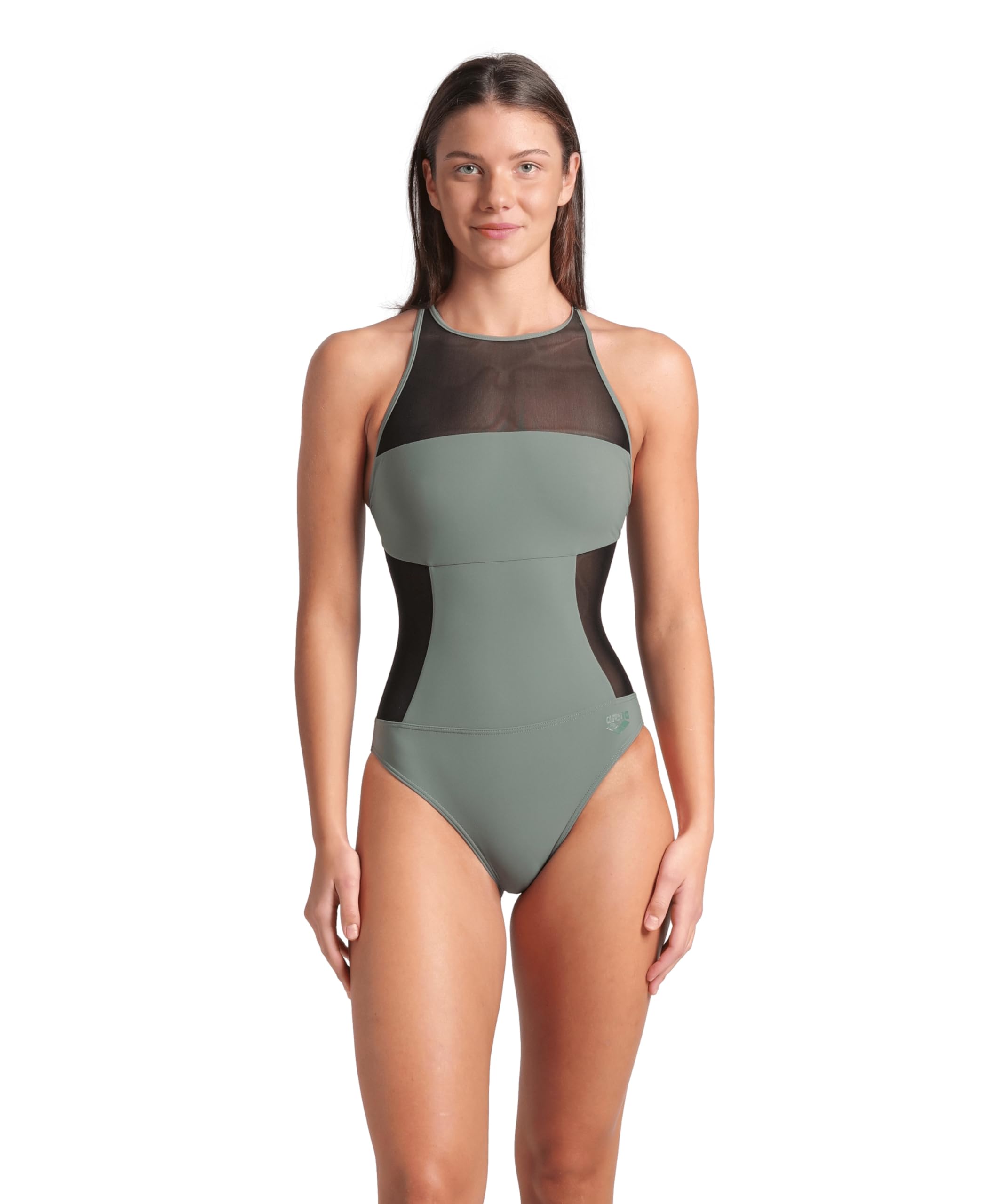 Photo 1 of ARENA Feel Women's Mesh Panels Swim Pro Back Swimsuit Quick Dry Pool Beach Ladies Bathing Suit Comfortable One Piece Swimwear, Sage Green, Size 40