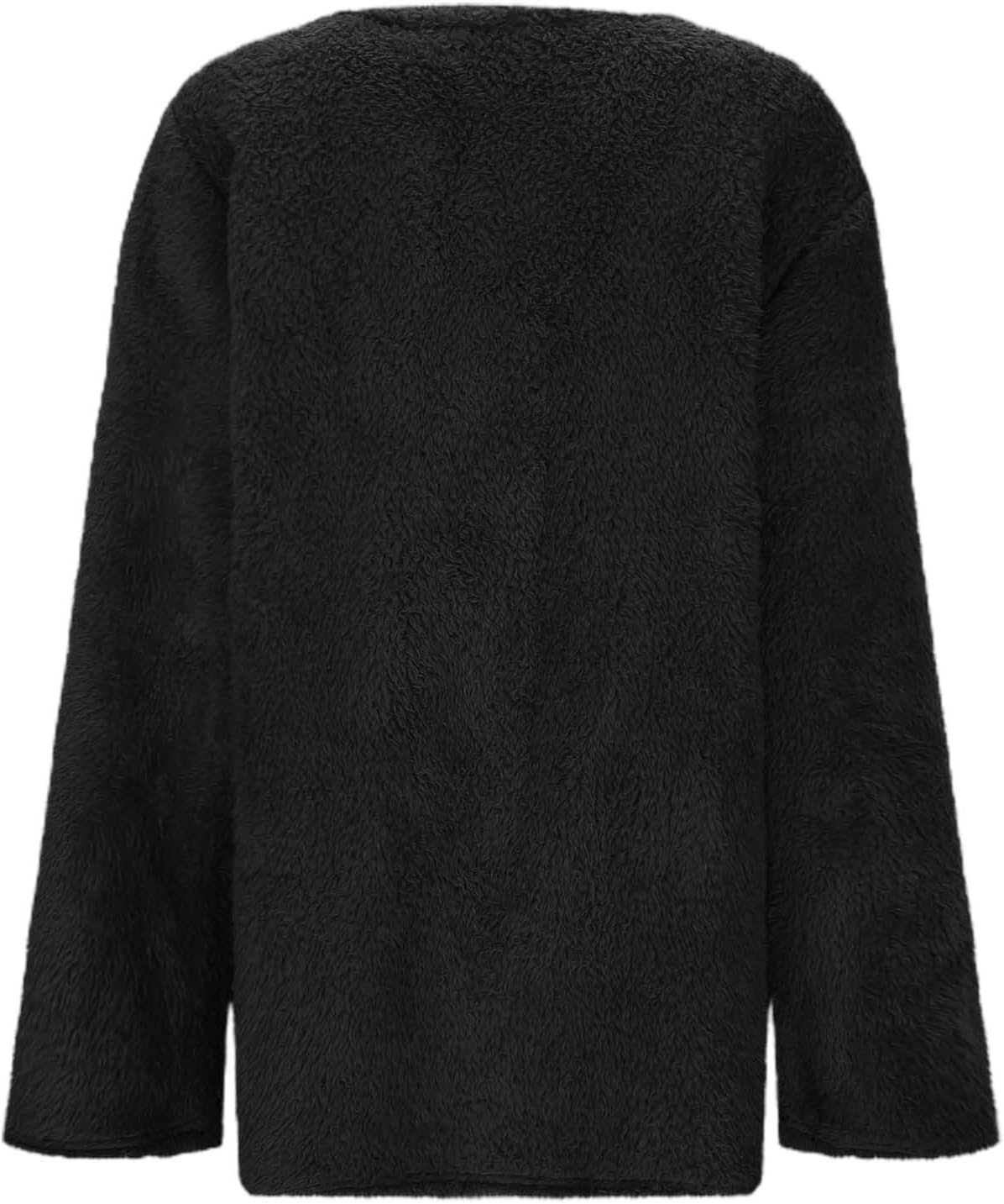 レディース カジュアル 長袖 ボタン付き フリース カーディ コート ラウンドネック 無地