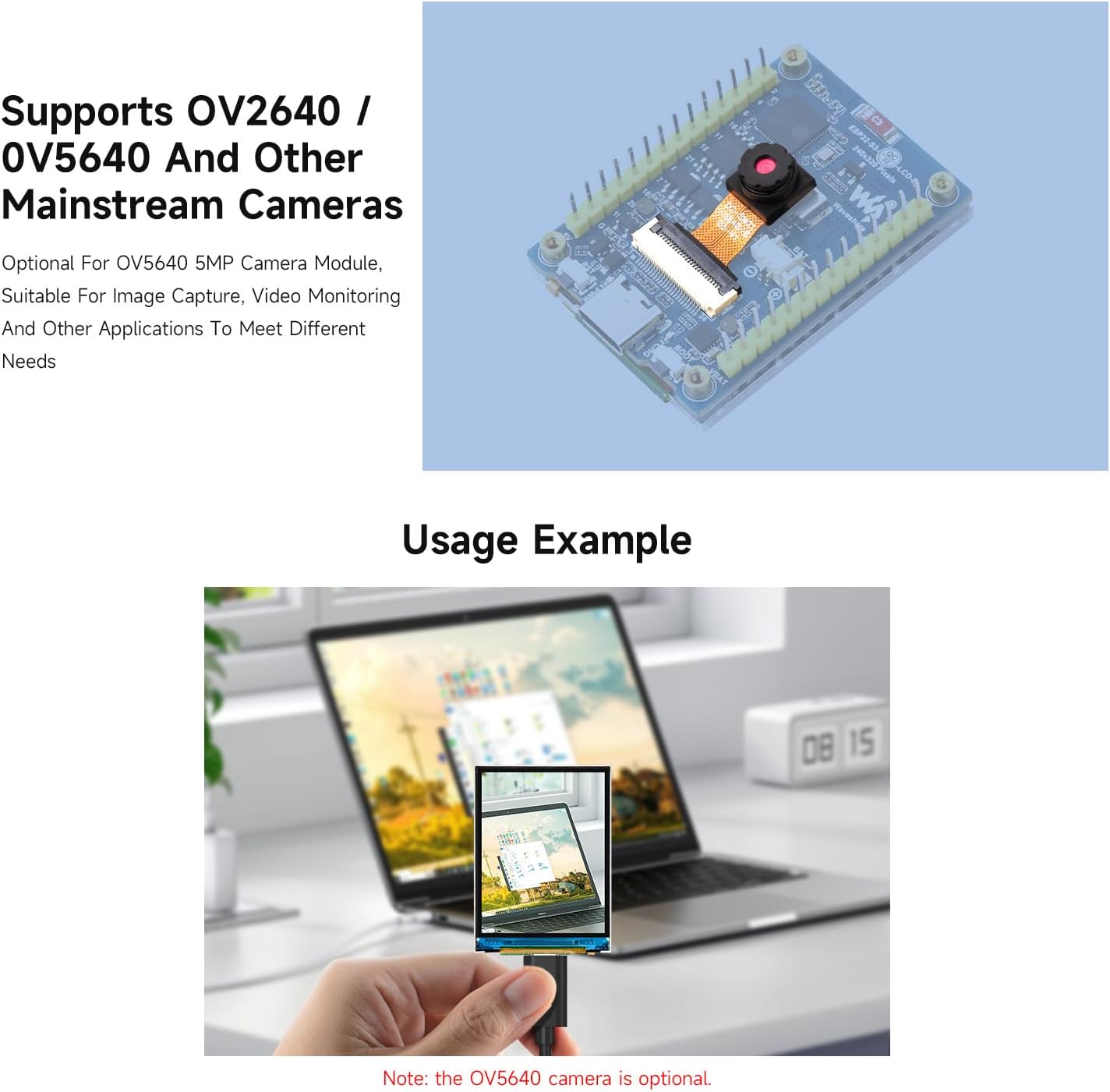 Waveshare 2inch ESP32-S3 Display Development Board, 240x320, IPS, 262K Color, 32-Bit LX7 2-Core Processor, Up To 240MHz Frequency, Support WiFi&BT, Support OV5640 5MP Camera Module(NOT Included)