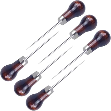 6 PCS Awl Tool, Gourd Shape Wooden Handle Scratch Awl Tool, Awl Tool Sewing for Leather Craft Cloth Pouch Hole DIY Handmade Maker Tool