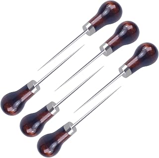 6 PCS Awl Tool, Gourd Shape Wooden Handle Scratch Awl Tool, Awl Tool Sewing for Leather Craft Cloth Pouch Hole DIY Handmade Maker Tool