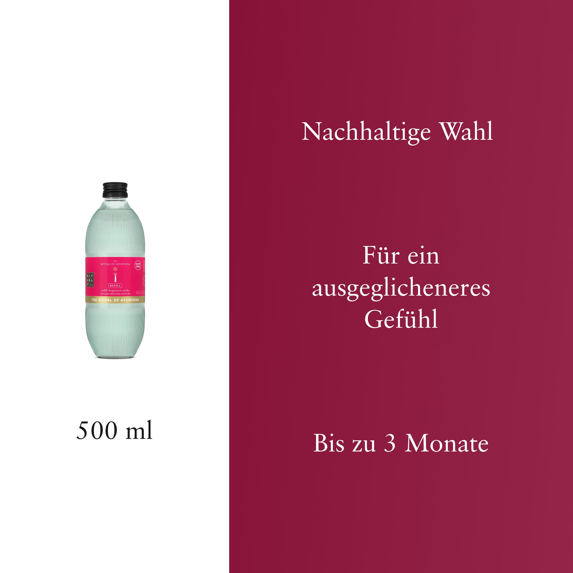 RITUALS Reed Diffuser 1x Nachfüllpack The Ritual of Ayurveda - Zweifach nachfüllbar – Duftstäbchen mit Indischer Rose und Süßmandelöl – Ausgleichender Raumduft - 1x 500ml